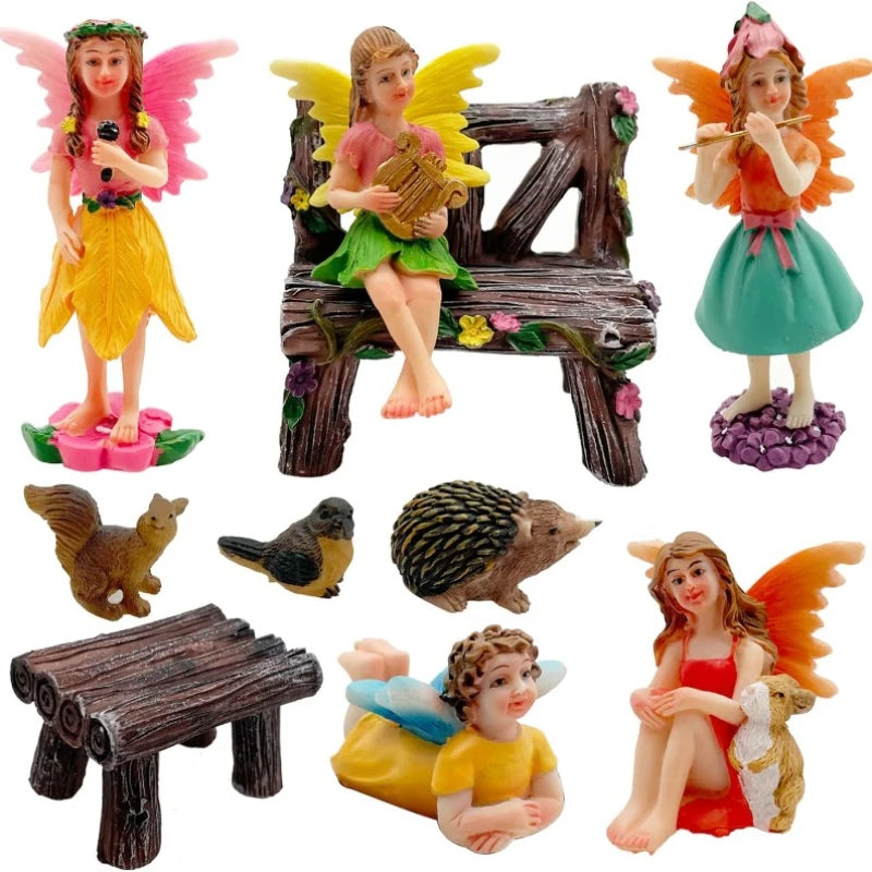 Garden Statues Fairies Set of 10 Pcs Miniature Fairies Statues